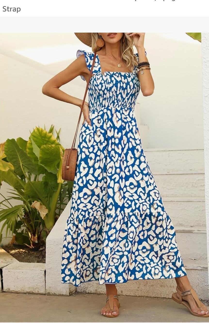 Women's Summer Boho Spaghetti Strap Square Neck Ruffle Sleeveless M